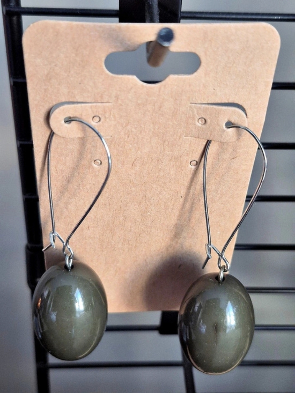 Green Oval Drop Earrings Like New